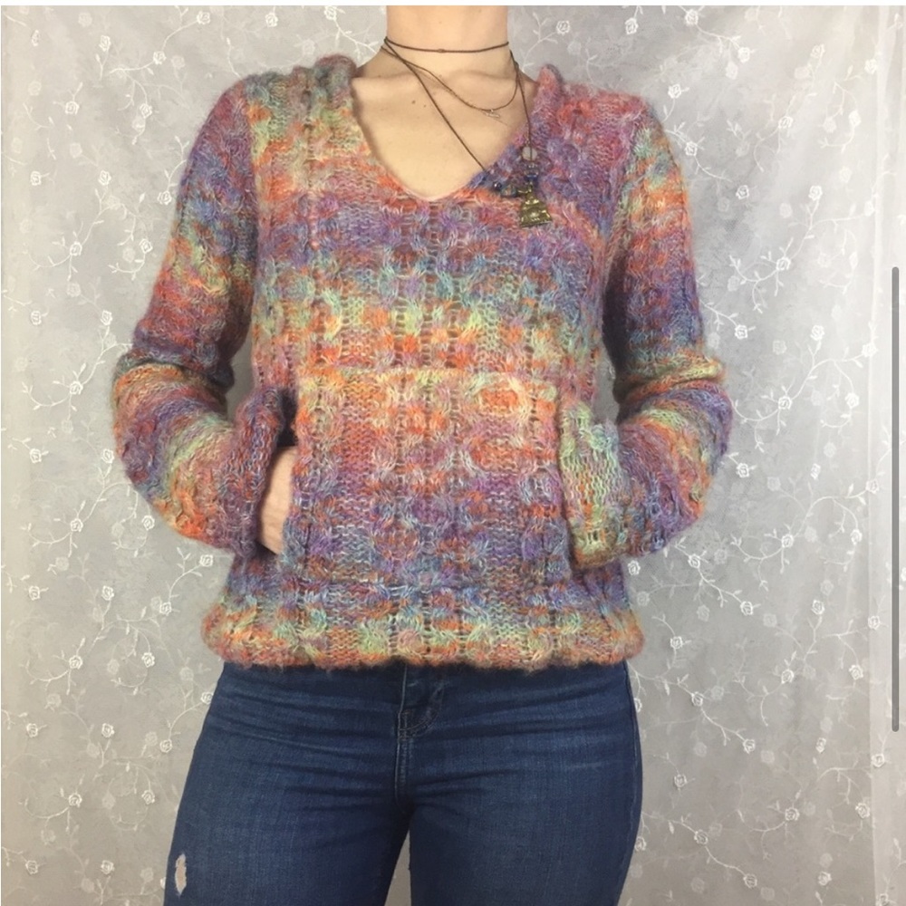 Vintage Free people marled Rainbow knit hoodie sweater, size small